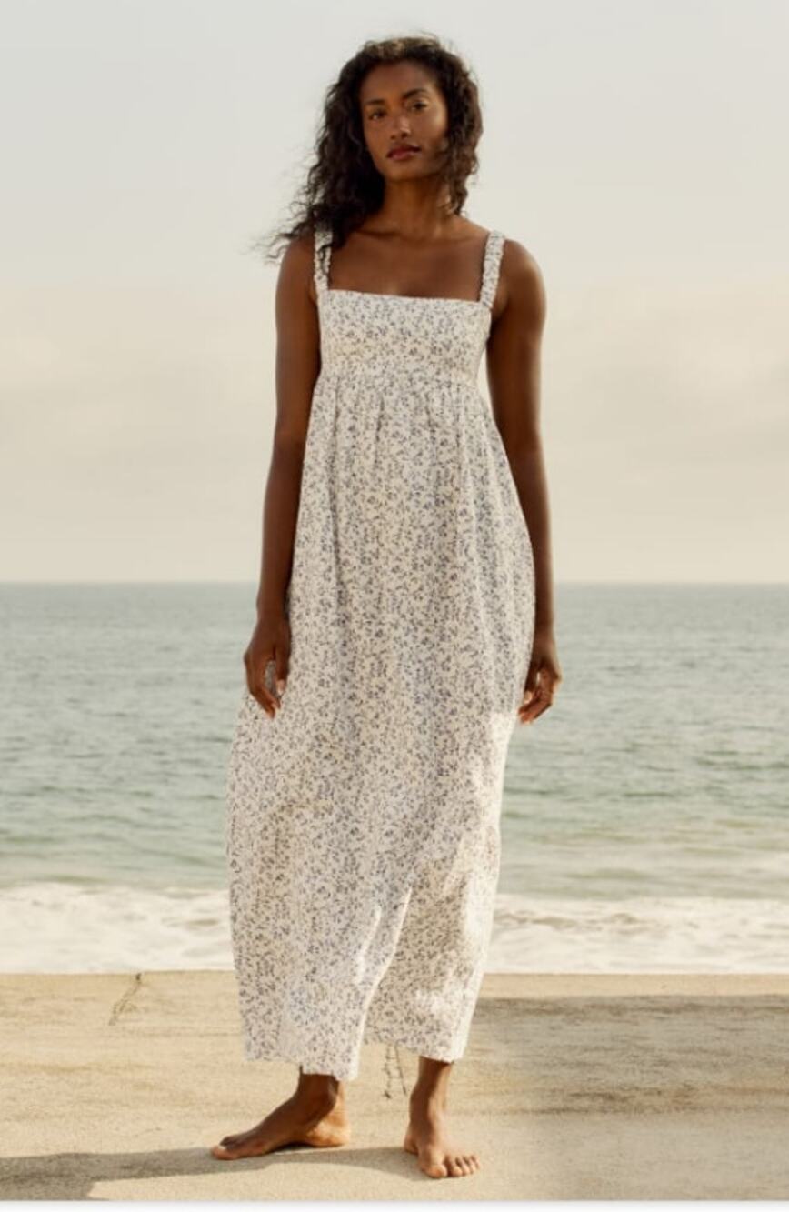 Reformation Tana Linen Maxi Dress Smocked Floral Boho Coastal Sz S